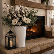 18" Scalloped White Enamel Oval Flower Market Bucket with cotton and magnolia - thumbnail number 9