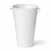18" scalloped white enamel flower market bucket with handles on a white background - thumbnail number 1