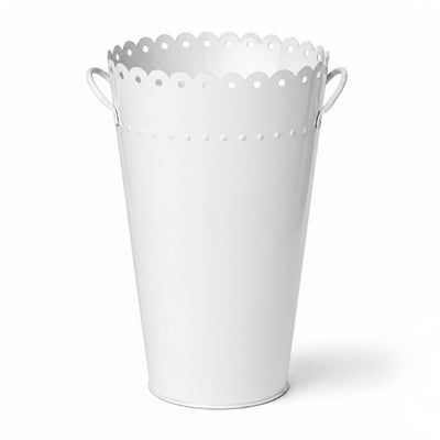 18" Scalloped White Enamel Oval Flower Market Bucket