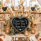 Scallop edge zinc frame heart chalkboard with Good Vibes text on a decorated table - thumbnail number 6