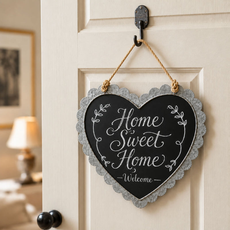 Scallop edge zinc frame heart chalkboard hanging with Home Sweet Home text - thumbnail number 7