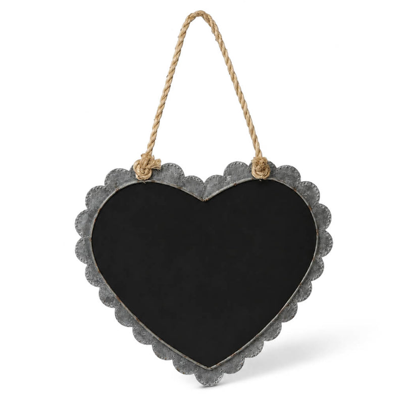 Scallop edge zinc frame heart chalkboard with hanging rope - thumbnail number 1