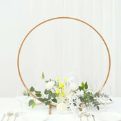 28" Gold Round Hoop Wedding Centerpiece – Metal Self-Standing Floral Wreath Frame - thumbnail number 2
