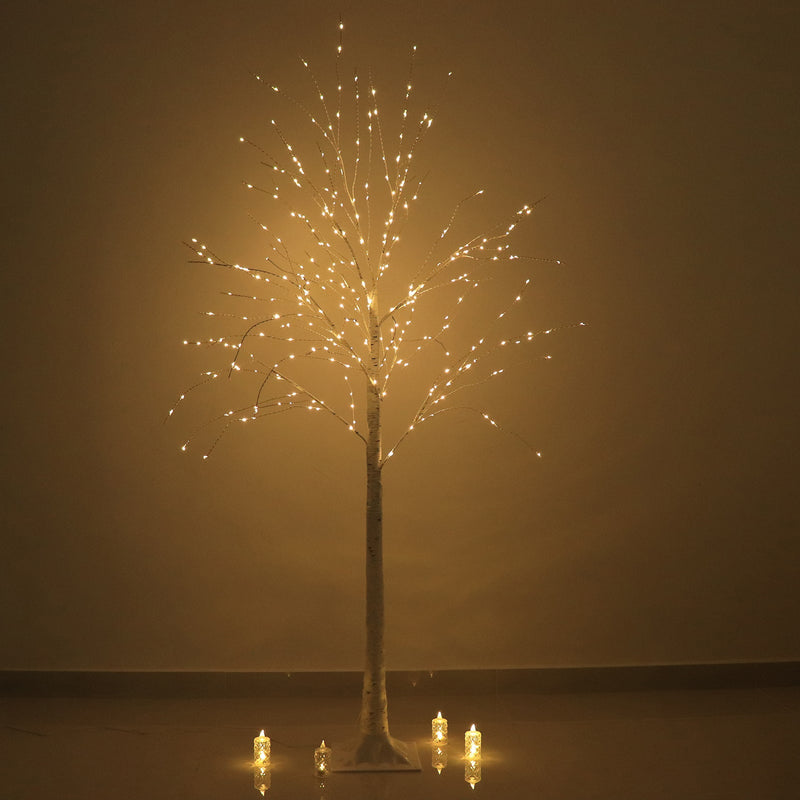 Lighted Birch Tree 6ft with 350 LEDs – Dimmable Plug-in White/Warm White Fairy Lights, Remote Timer Included and Detachable Base - thumbnail number 2