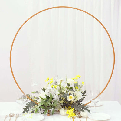 36" Gold Round Hoop Wedding Centerpiece – Metal Self-Standing Floral Wreath Frame - thumbnail number 2