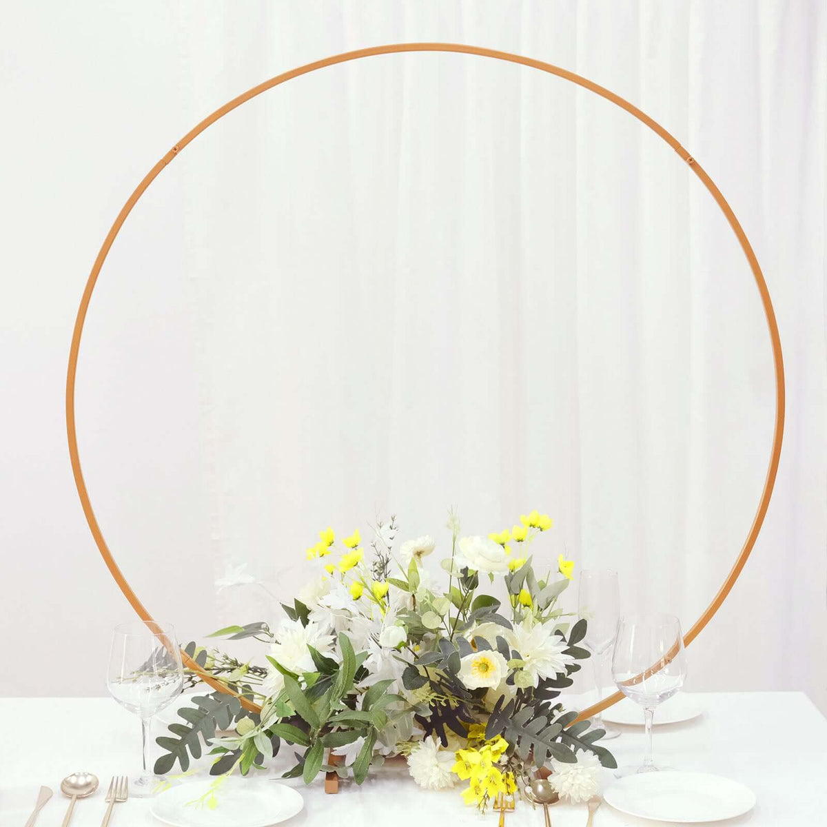 36" Gold Round Hoop Wedding Centerpiece – Metal Self-Standing Floral Wreath Frame