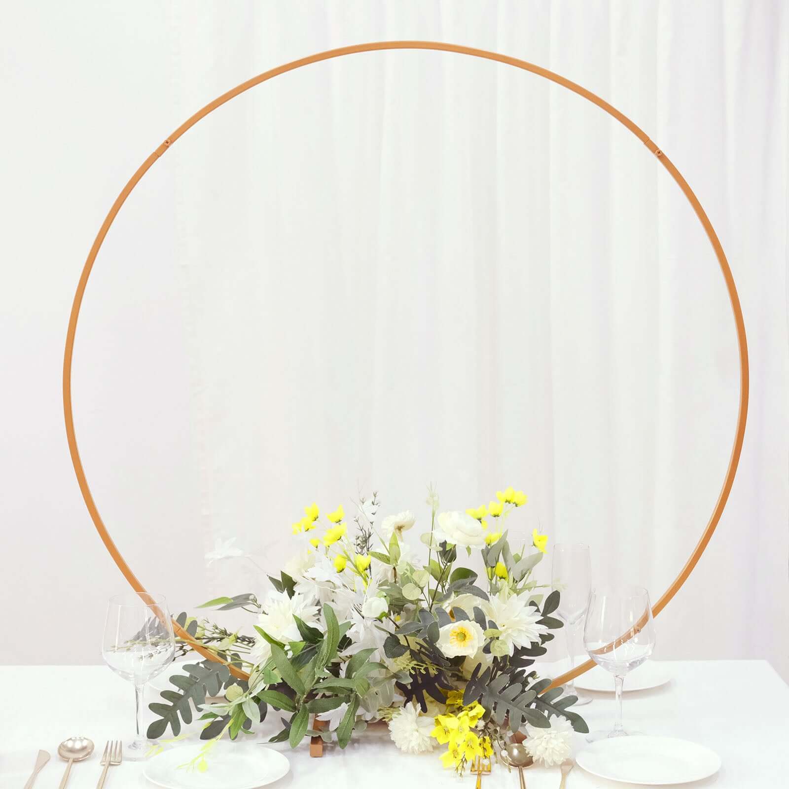 36" Gold Round Hoop Wedding Centerpiece – Metal Self-Standing Floral Wreath Frame