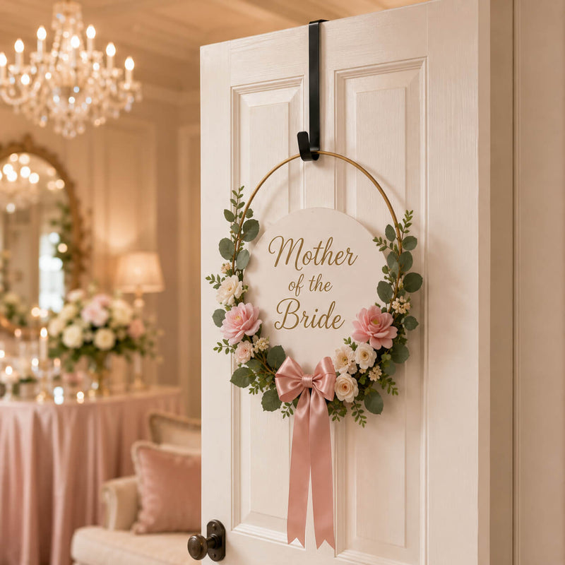 Black metal over-the-door hook holding a Mother of the Bride floral sign - thumbnail number 6