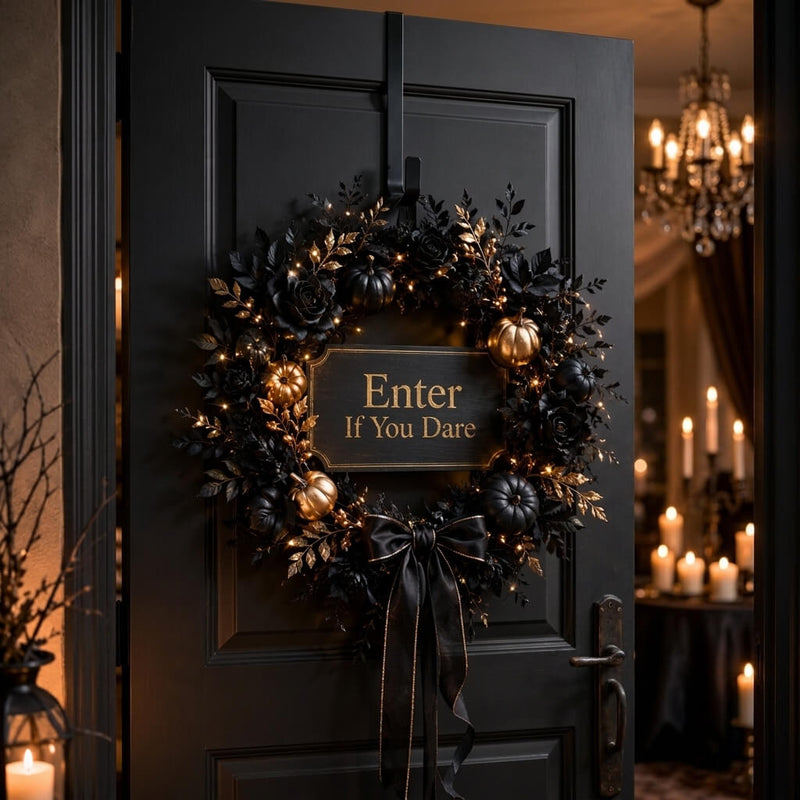 Black metal over-the-door hook holding a Halloween wreath - thumbnail number 7