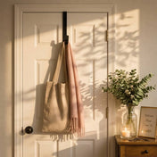 Black metal over-the-door hook holding a tan bag and pink scarf - thumbnail number 8