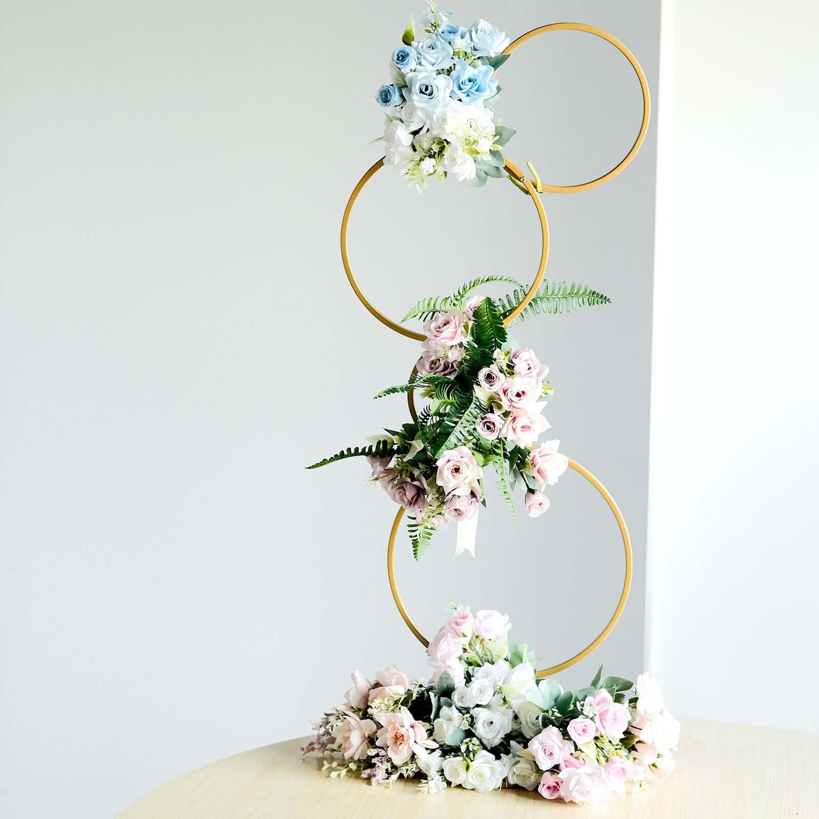 3ft Gold Metal 4-Tier Hoop Pillar Stand – Wedding Wreath Arch and Table Centerpiece
