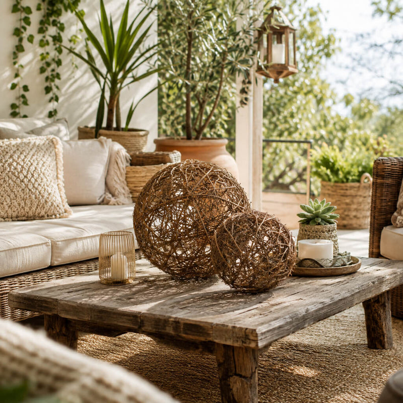 Two extra large grapevine topiary balls as coffee table decor on a patio - thumbnail number 11
