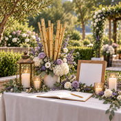 Natural 24" bamboo poles styled in a floral arrangement on a wedding guestbook table - thumbnail number 3