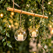 Natural 24" bamboo pole holding hanging glass globe candle holders - thumbnail number 4