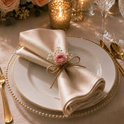 Pink preserved rose tied to a napkin with twine on a place setting - thumbnail number 6