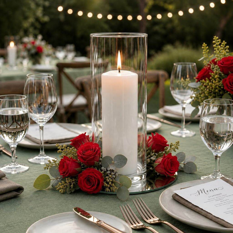 Red preserved roses surround a candle in a glass cylinder - thumbnail number 3