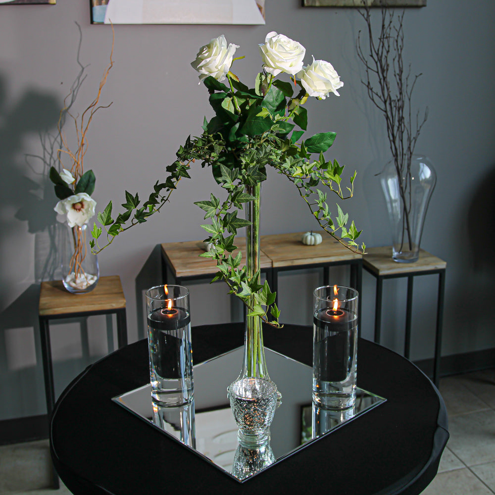 Square Transparent Glass Vases, Wooden Base Glass Vase, Base Table Vase