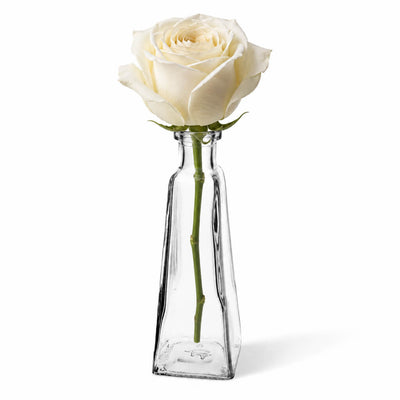A 6 oz. pyramid glass bottle with a white rose and greenery on a white background - thumbnail number 2