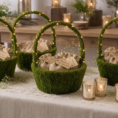 Preserved natural moss baskets with fairy lights and favor bags - thumbnail number 5