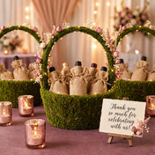Preserved natural moss basket filled with burlap-wrapped bottles and a thank you sign - thumbnail number 8