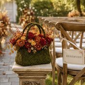 Natural preserved moss purse planter with autumn-colored flowers - thumbnail number 3