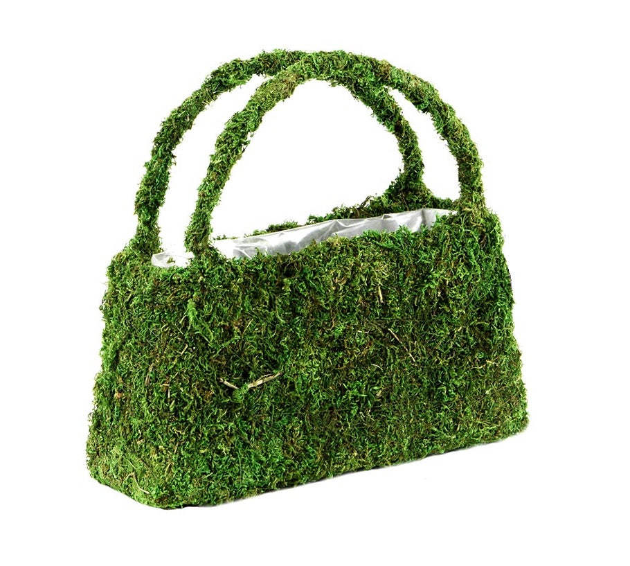 Natural Preserved Moss Purse Planter 10.5"x12" Quick Candles