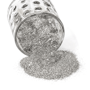 Silver German glass glitter spilling from a glass jar - thumbnail number 1