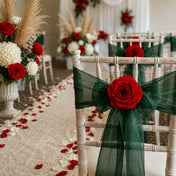 Preserved red rose on a wedding chair sash - thumbnail number 3