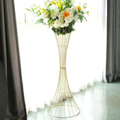 48" Tall Gold Metal Wire Trumpet Flower Centerpiece Stand – Reversible Hourglass Pedestal Prop - thumbnail number 2