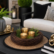 Grapevine twig bird nest with candles and ferns on a placemat - thumbnail number 7