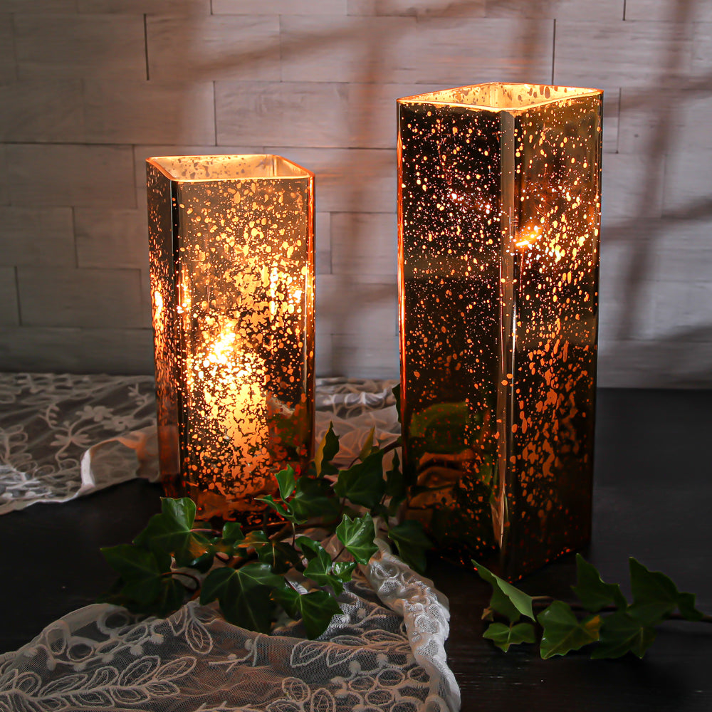 Richland Mercury Rose Gold Square Vase 3"x3"x10"