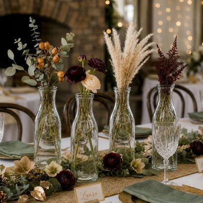 8" Milk Bottle Vase set with autumn florals and pampas grass on a rustic table - thumbnail number 5