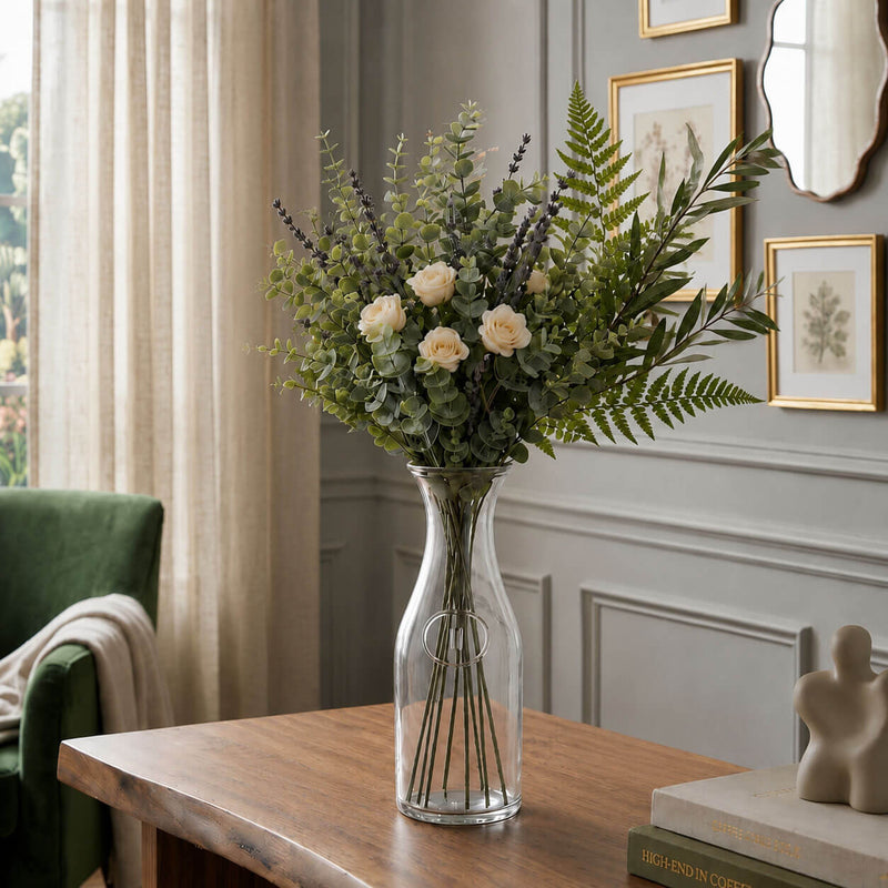 8" Milk Bottle Vase with greenery and roses on a wooden table - thumbnail number 6