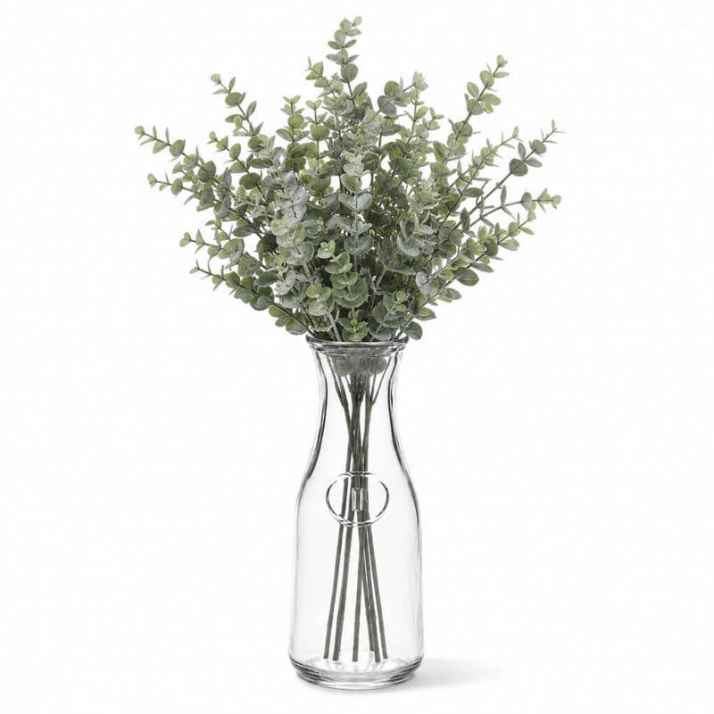 8" Milk Bottle Vase with a bundle of green eucalyptus stems - thumbnail number 2
