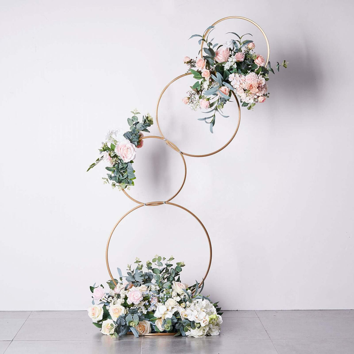 5ft Gold Hoop Pillar Flower Stand – 4-Tier Metal Wreath Arch Wedding Table Centerpiece