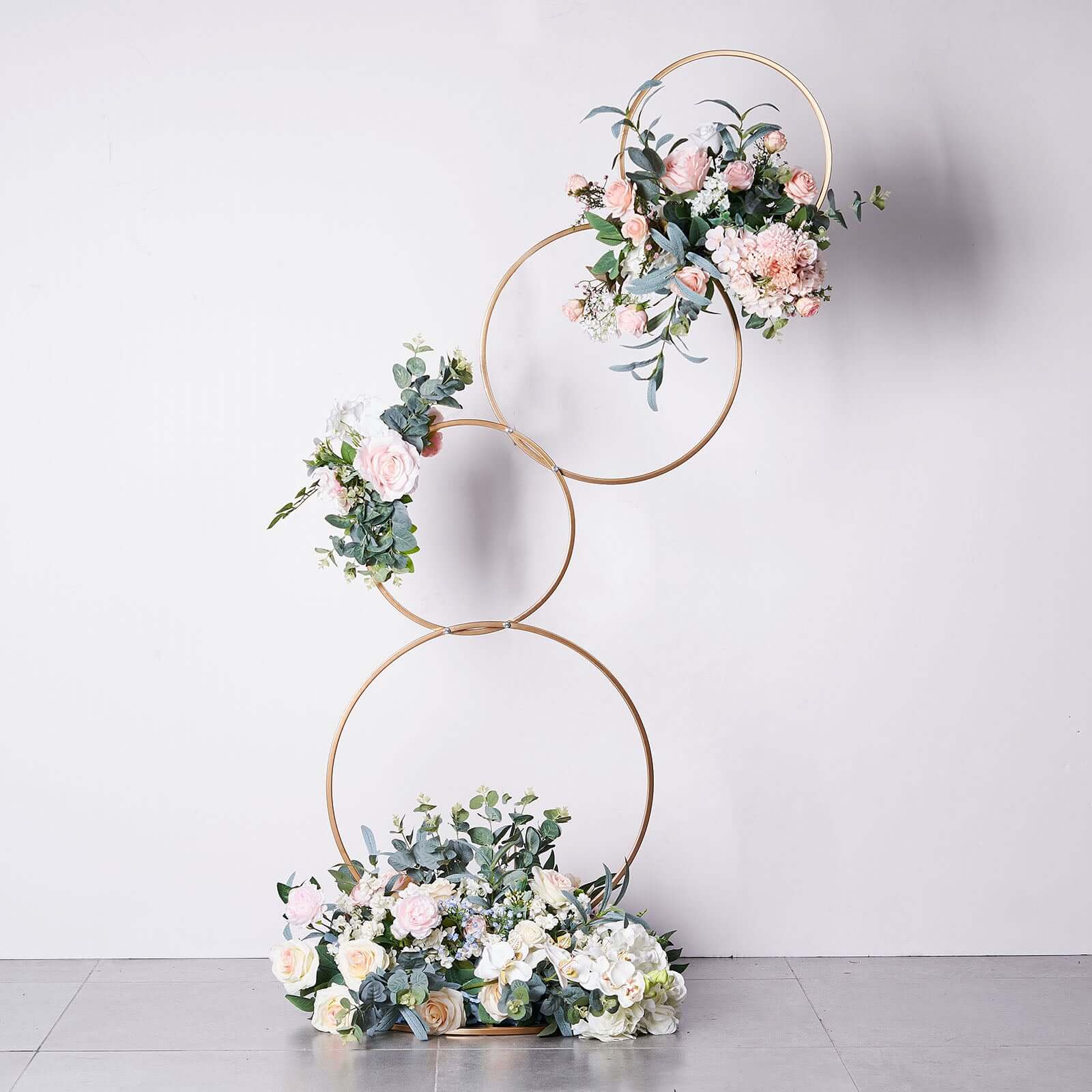 5ft Gold Hoop Pillar Flower Stand – 4-Tier Metal Wreath Arch Wedding Table Centerpiece