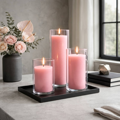 Richland Pillar Candles & Cylinder Vases Set of 3 - Pink - thumbnail number 4
