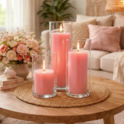 Richland Pillar Candles & Cylinder Vases Set of 12 - Pink - thumbnail number 3