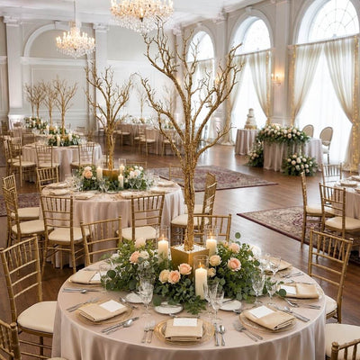 Gold faux manzanita tree centerpiece with pink flowers and candles - thumbnail number 7