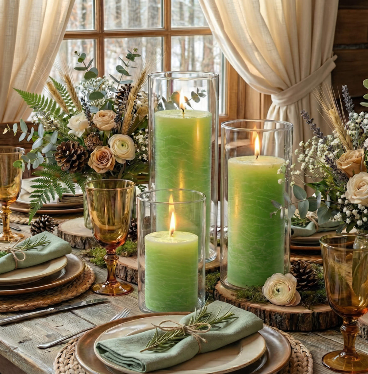 Richland Rustic Pillar Candle 3"x 6" Green Set of 6