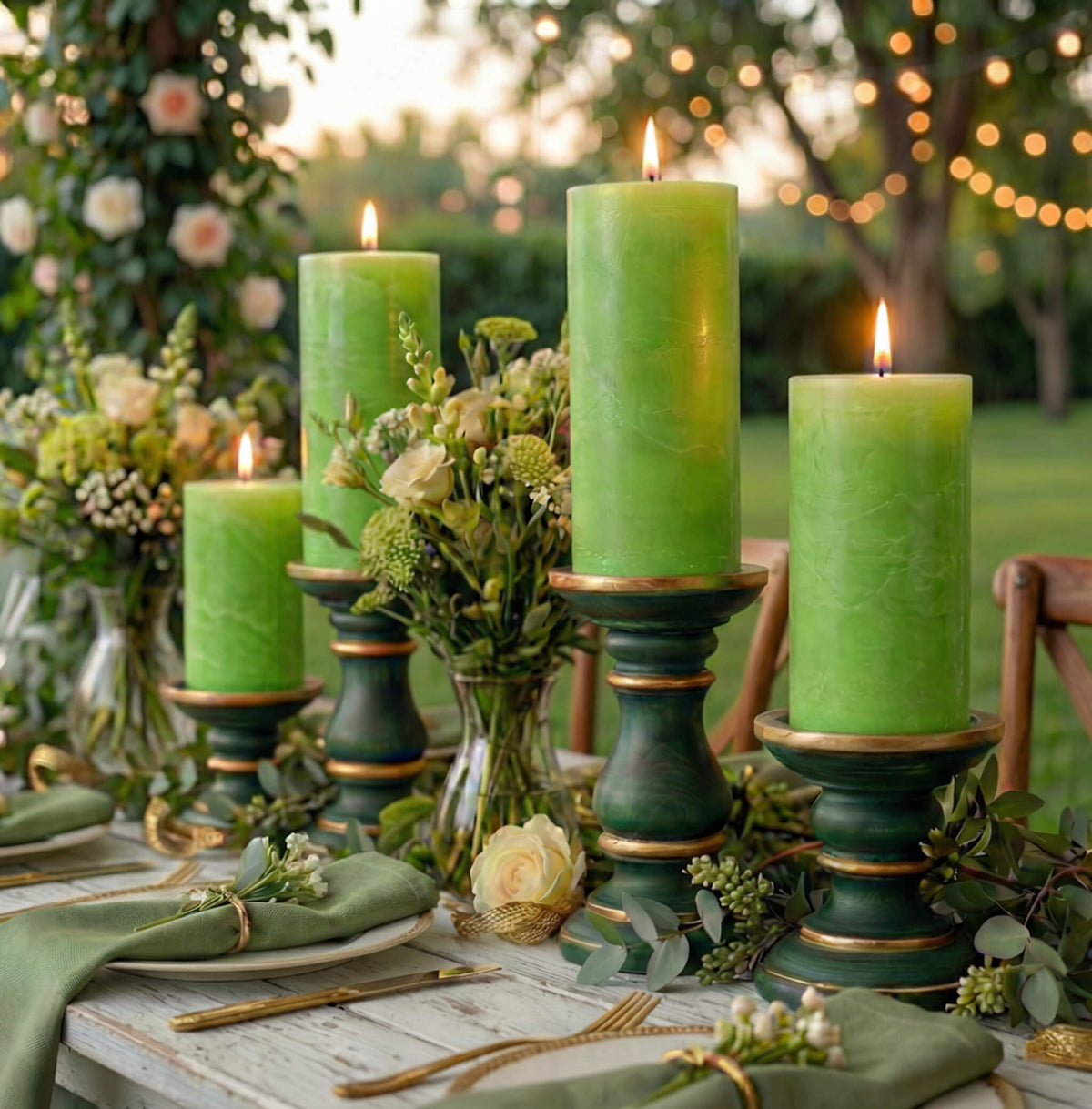 Richland Rustic Pillar Candle 3"x 6" Green Set of 6
