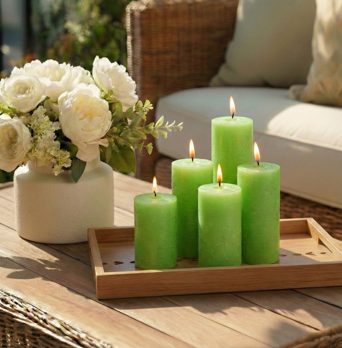 Richland Rustic Pillar Candle 3"x 6" Green Set of 6
