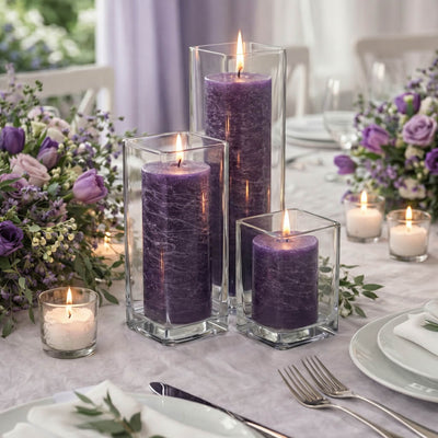 Richland Rustic Pillar Candle 3"x3", 3"x6" & 3"x9" Purple Set of 36 - thumbnail number 7