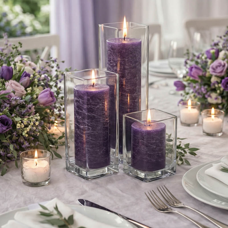 Richland Rustic Pillar Candle 3"x3", 3"x6" & 3"x9" Purple Set of 36 - thumbnail number 7