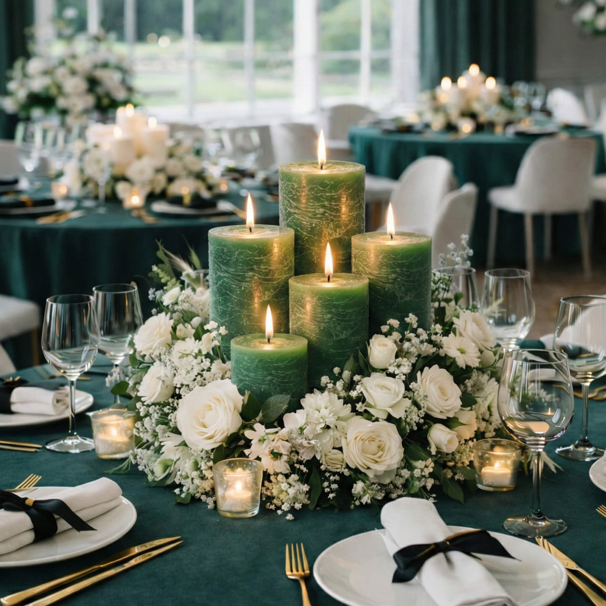 Richland Rustic Pillar Candle 3"x 9" Dark Green Set of 12