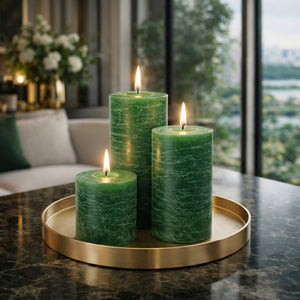Richland Rustic Pillar Candle 3"x 9" Dark Green Set of 12