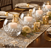 Flat Gem Vase Filler styled with candles in a tablescape - thumbnail number 4