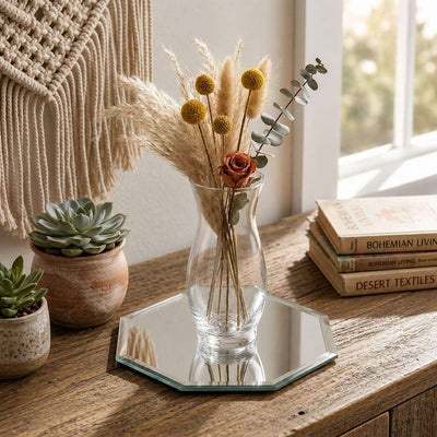 8-inch octagonal table mirror with beveled edges displaying a vase of dried flowers - thumbnail number 7