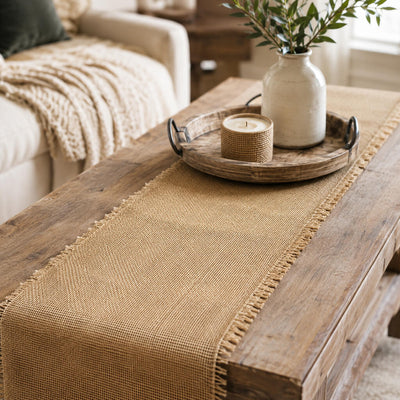 Burlap table runner on a wooden coffee table - thumbnail number 7