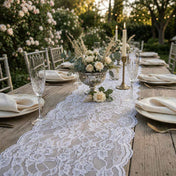 White Chantilly lace runner styled on an outdoor dinner table - thumbnail number 3